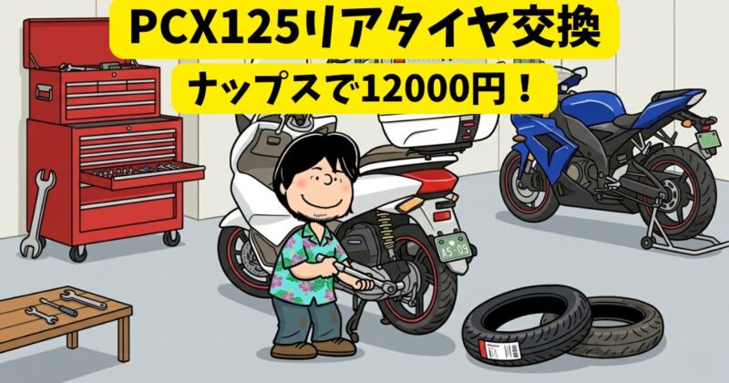 PCX125リアタイヤ交換 ナップス作業風景