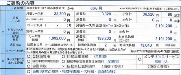リースナブル月額料金など総額