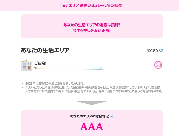楽天モバイルmyエリア通信シミュレーション結果