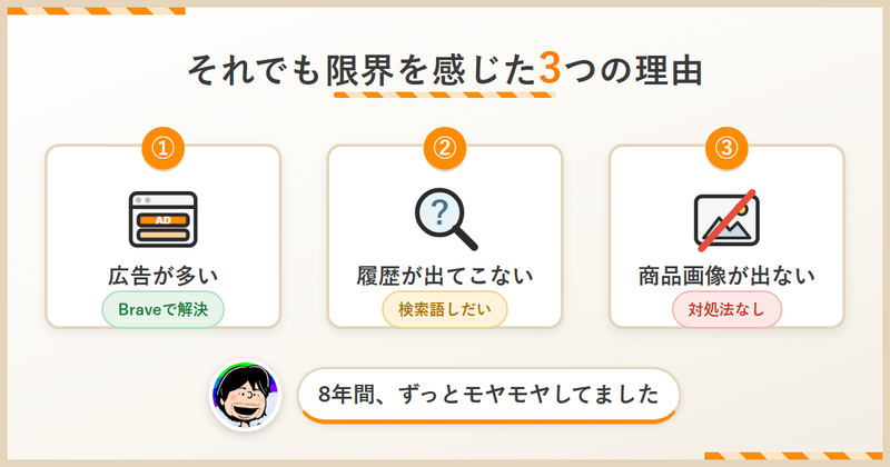 オークフリーで限界を感じた3つの理由。広告の多さ・履歴の取りこぼし・商品画像が表示されない問題